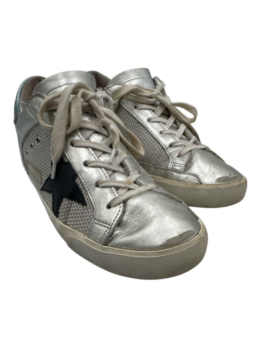 Golden Goose Shoe Size 39 Silver & Black Leather Metallic Low Top Sneakers Silver & Black / 39