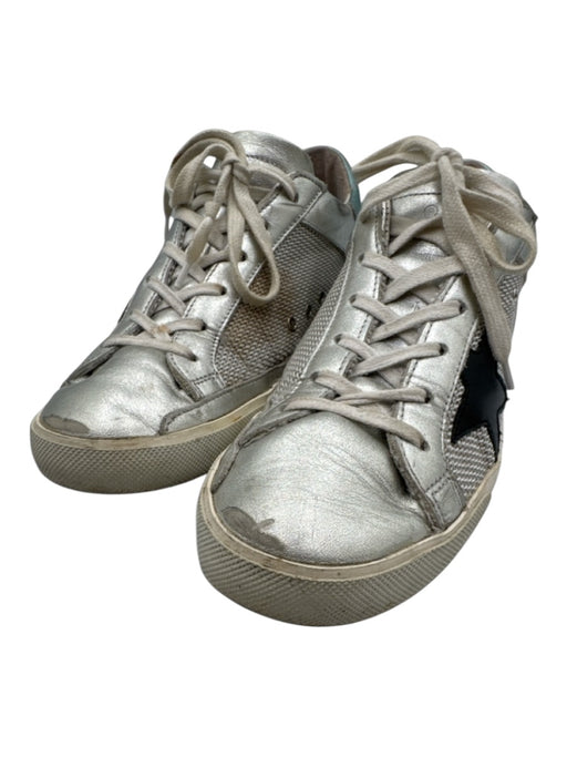 Golden Goose Shoe Size 39 Silver & Black Leather Metallic Low Top Sneakers Silver & Black / 39