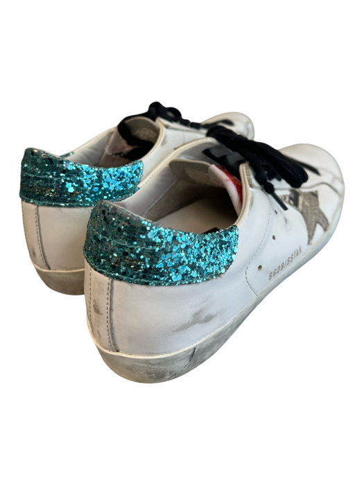 Golden Goose Shoe Size 39 White & Aqua Leather Low Top Lace Up Round Toe Shoes White & Aqua / 39