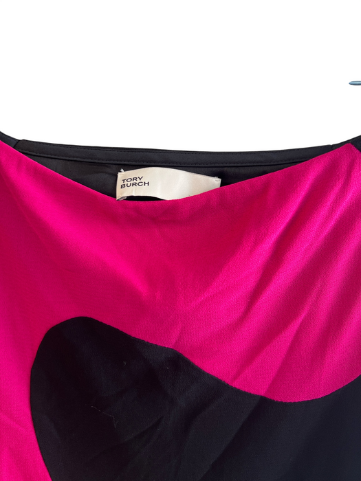 Tory Burch Size 12 Black & Pink Lined Side Zip Color Block Midi Skirt Black & Pink / 12