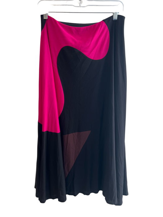 Tory Burch Size 12 Black & Pink Lined Side Zip Color Block Midi Skirt Black & Pink / 12