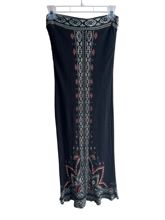 Farm Rio Size Medium Black & Multi Cotton Side Zip Decorative Trim Maxi Dress Black & Multi / Medium