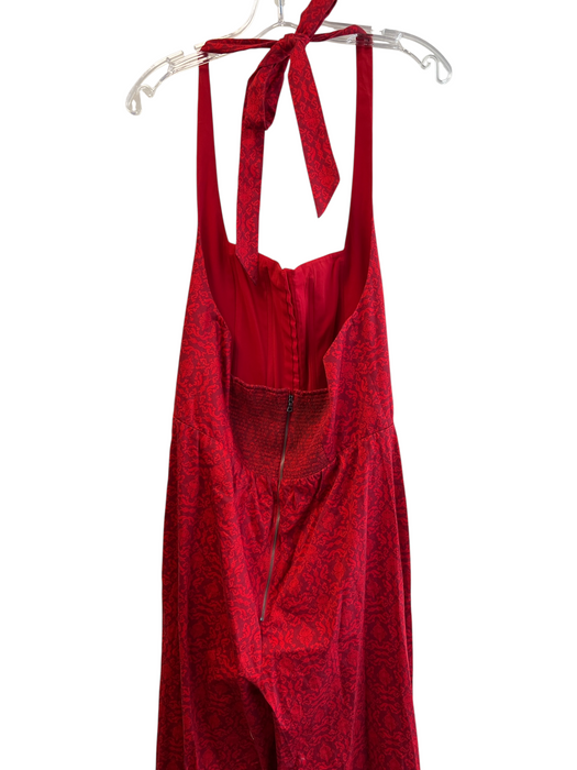 Alice & Olivia Size 14 Red Cotton All Over Print Halter Back Zip Jumpsuit Red / 14