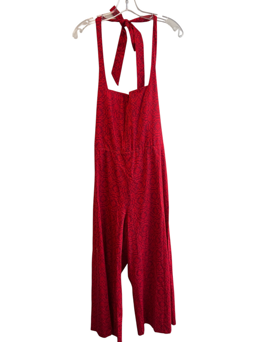 Alice & Olivia Size 14 Red Cotton All Over Print Halter Back Zip Jumpsuit Red / 14