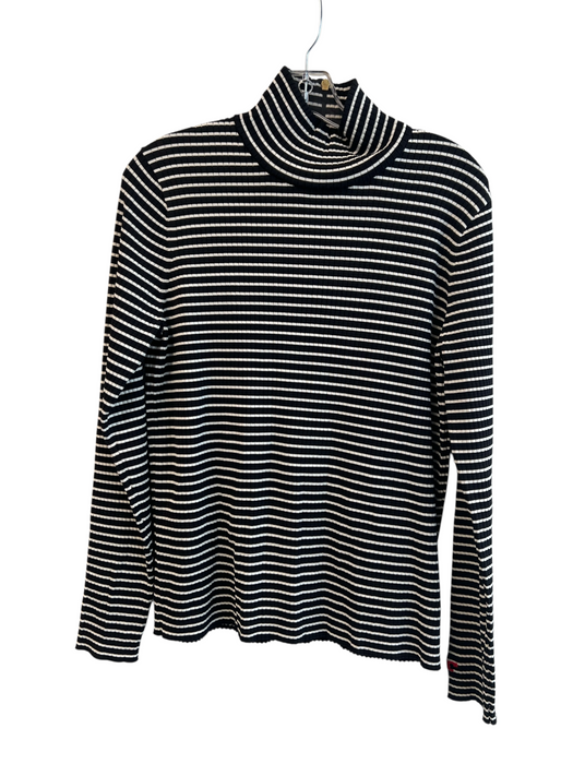 Tory Burch Size XL Black & White Viscose Blend Striped Long Sleeve Back Zip Top Black & White / XL