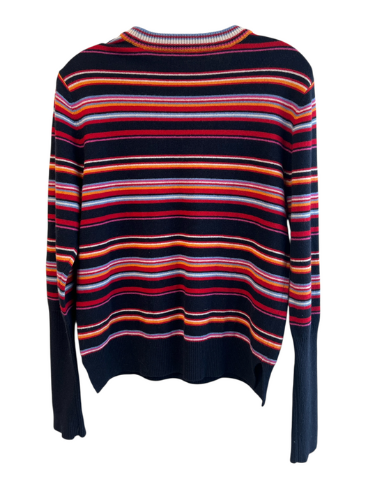 Tory Burch Size Large Black, Orange & Multi Print Wool Blend Striped Sweater Black, Orange & Multi Print / Large