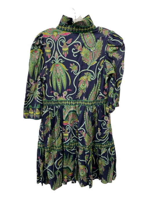 Gretchen Scott Size S Navy & Green Cotton Paisley Collared 1/2 Button Dress Navy & Green / S