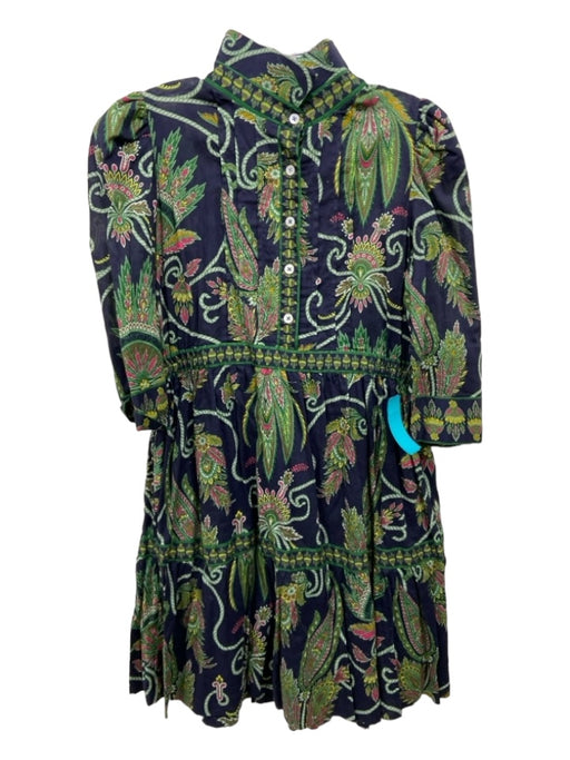 Gretchen Scott Size S Navy & Green Cotton Paisley Collared 1/2 Button Dress Navy & Green / S