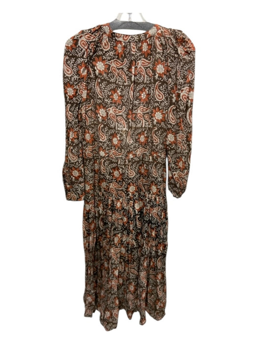 Anna Cate Size Medium Brown, Orange & Cream Cotton Long Sleeve Paisley Dress Brown, Orange & Cream / Medium