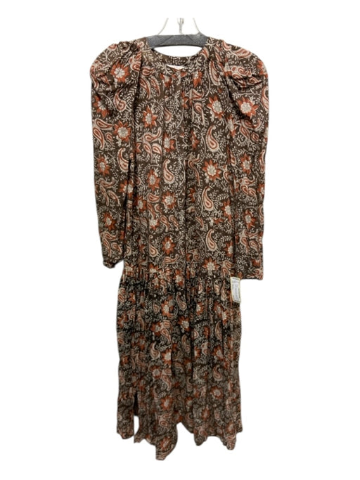 Anna Cate Size Medium Brown, Orange & Cream Cotton Long Sleeve Paisley Dress Brown, Orange & Cream / Medium