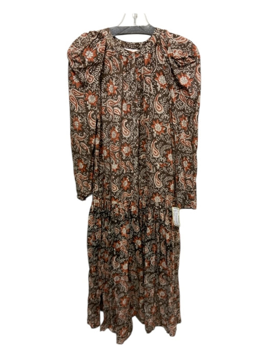 Anna Cate Size Medium Brown, Orange & Cream Cotton Long Sleeve Paisley Dress Brown, Orange & Cream / Medium