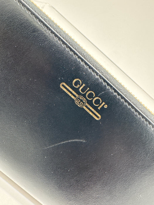 Gucci Black Leather Gold hardware Zip Around Zip Around Continental Wallets