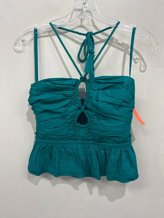 Ulla Johnson Size 0 Teal Blue Cotton Gathered front keyhole Sleeveless Top