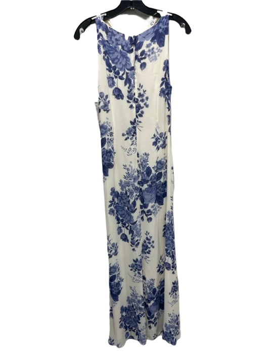 Reformation Size 2 Cream & Blue Viscose High Neck Floral Elastic Waist Dress