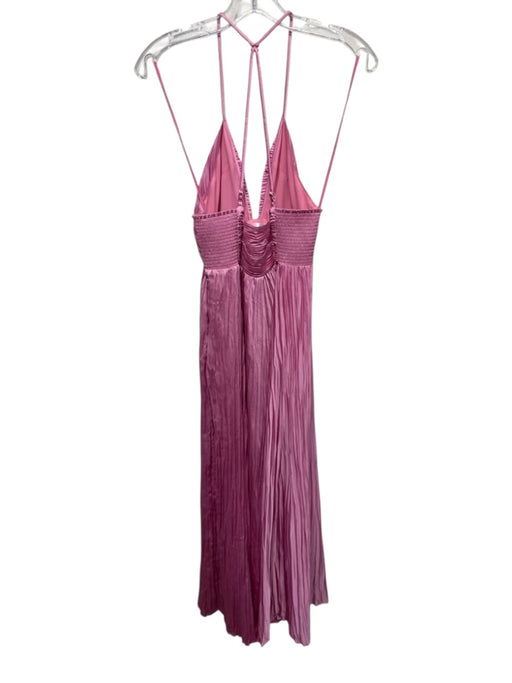 A.L.C. Size 4 Pink Polyester Pleated V Neck Strappy Back Midi Dress Pink / 4