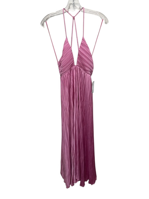 A.L.C. Size 4 Pink Polyester Pleated V Neck Strappy Back Midi Dress Pink / 4