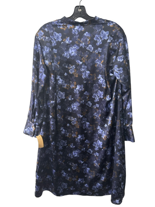 Vince Size XS Blue Polyester Floral V Neck Button Front Long Sleeve Dress Blue / XS