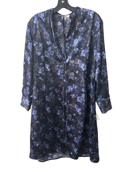 Vince Size XS Blue Polyester Floral V Neck Button Front Long Sleeve Dress Blue / XS
