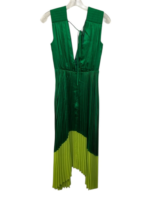 AMUR Size 0 Green Polyester Pleated Color Block Sleeveless V Neck Dress Green / 0