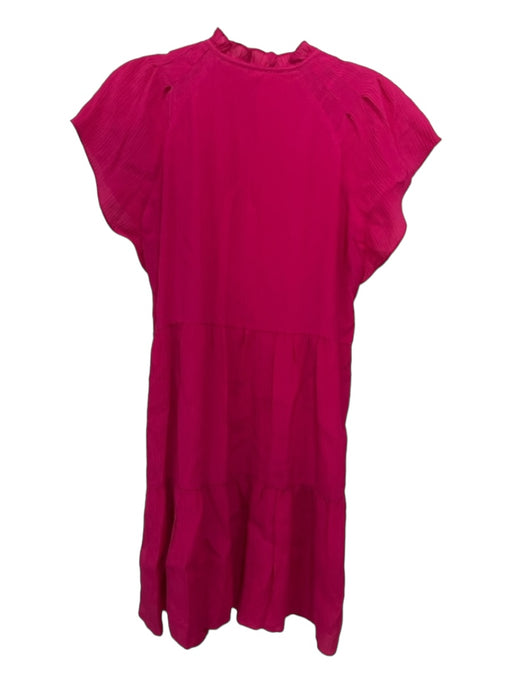 Marie Oliver Size XS Hot pink Rayon Blend round split neck Tiered Textured Dress Hot pink / XS