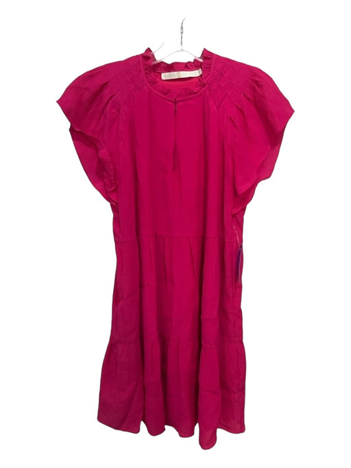 Marie Oliver Size XS Hot pink Rayon Blend round split neck Tiered Textured Dress Hot pink / XS