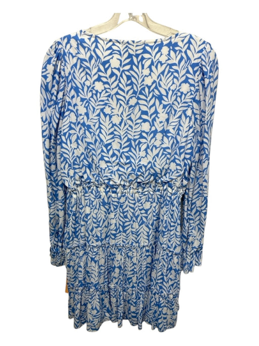 Sail To Sable Size S Blue & White Viscose & Rayon Split V Neck Long Sleeve Dress Blue & White / S