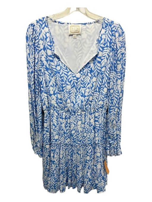 Sail To Sable Size S Blue & White Viscose & Rayon Split V Neck Long Sleeve Dress Blue & White / S