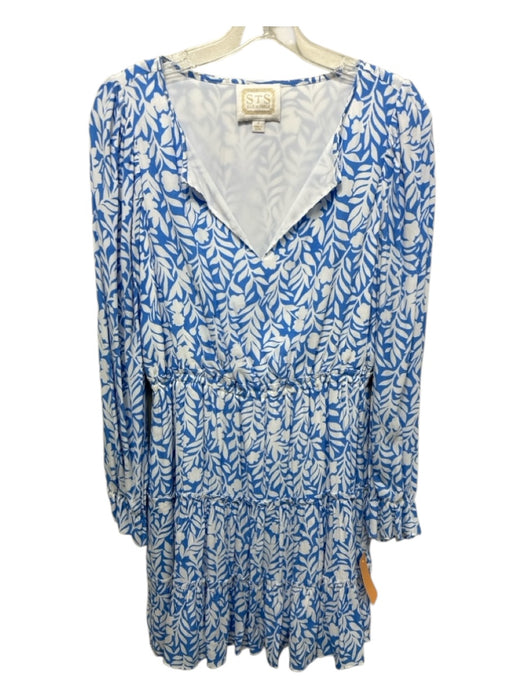 Sail To Sable Size S Blue & White Viscose & Rayon Split V Neck Long Sleeve Dress Blue & White / S