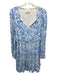 Sail To Sable Size S Blue & White Viscose & Rayon Split V Neck Long Sleeve Dress Blue & White / S