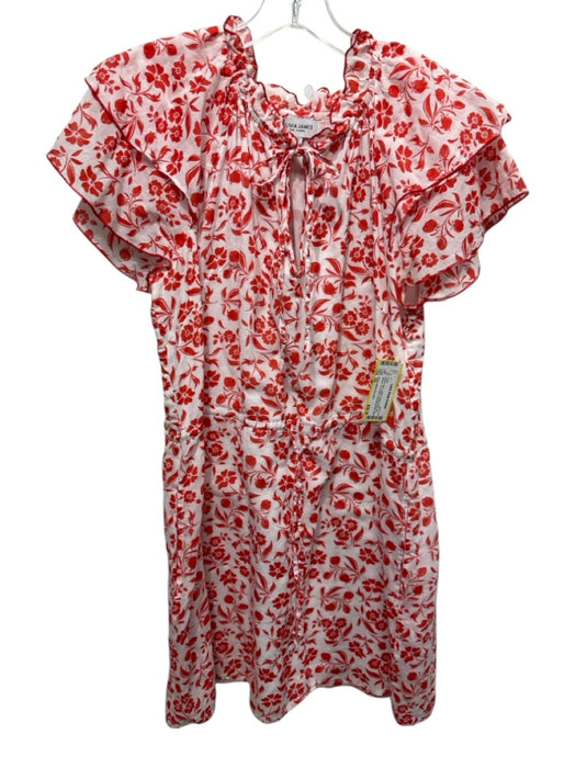 Olivia James the Label Size XS White & Red Cotton Floral Ruffle Cap Sleeve Dress White & Red / XS