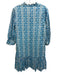 Olivia James the Label Size S White & Blue Cotton Geometric Print V Neck Dress White & Blue / S