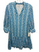 Olivia James the Label Size S White & Blue Cotton Geometric Print V Neck Dress White & Blue / S