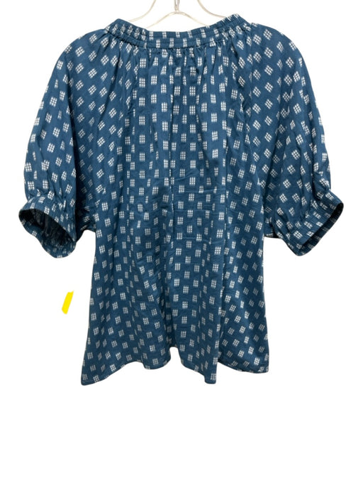 Never a Wallflower Size M Blue & White Cotton Blend Embroidered Print Top Blue & White / M