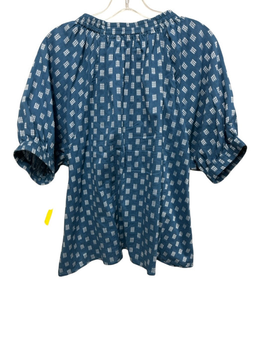 Never a Wallflower Size M Blue & White Cotton Blend Embroidered Print Top Blue & White / M