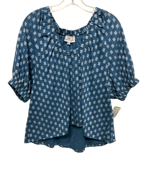 Never a Wallflower Size M Blue & White Cotton Blend Embroidered Print Top Blue & White / M
