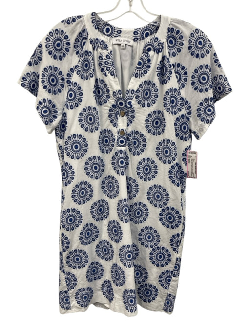 Willa Story Size Small Blue & White Cotton Short Sleeve Eyelet Embroidered Dress Blue & White / Small