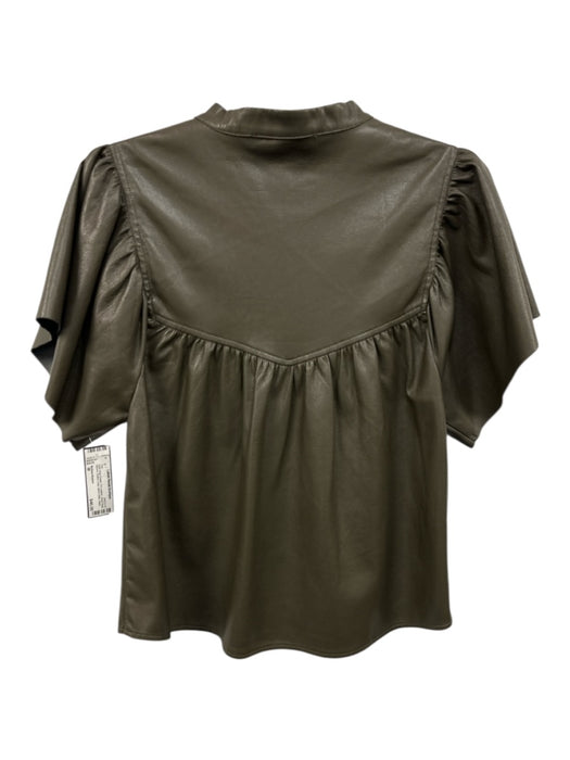 Melissa Nepton Size M Dark Gray Green PU Leather Short Wide Sleeve Baby Doll Top Dark Gray Green / M