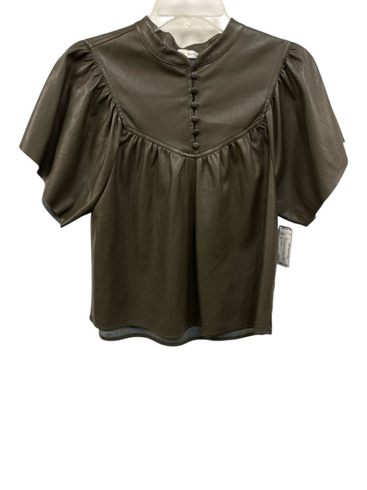 Melissa Nepton Size M Dark Gray Green PU Leather Short Wide Sleeve Baby Doll Top Dark Gray Green / M