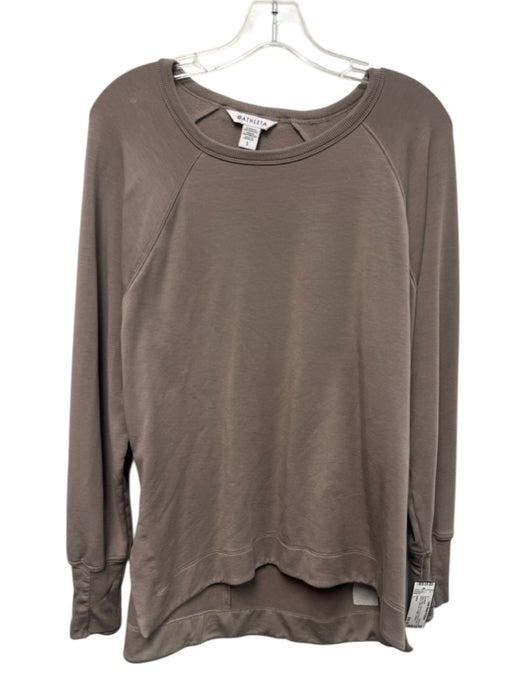 Athleta Size L Taupe Gray Tencel Lyocell Blend Long Sleeve Split Hem Sweatshirt Taupe Gray / L