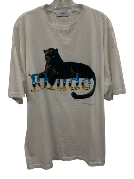 Rhude Size XL White & Black Cotton Panther T shirt Crew Men's Short Sleeve White & Black / XL