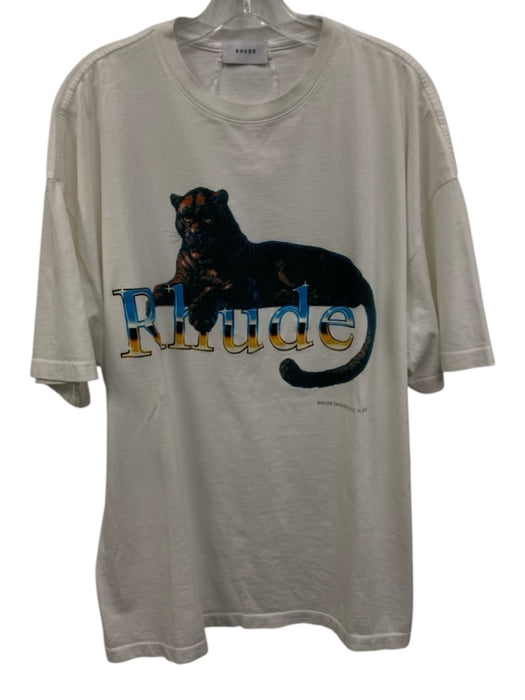 Rhude Size XL White & Black Cotton Panther T shirt Crew Men's Short Sleeve White & Black / XL
