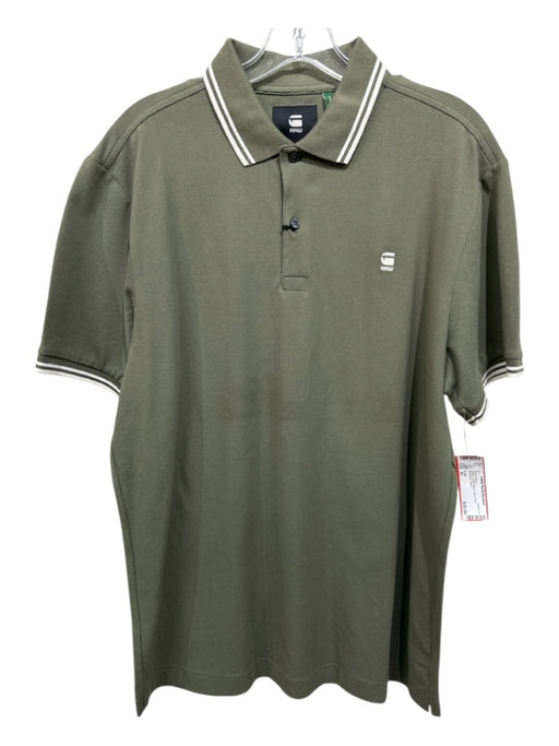 G Star Size XL Green Cotton Blend Solid Polo Men's Short Sleeve Green / XL