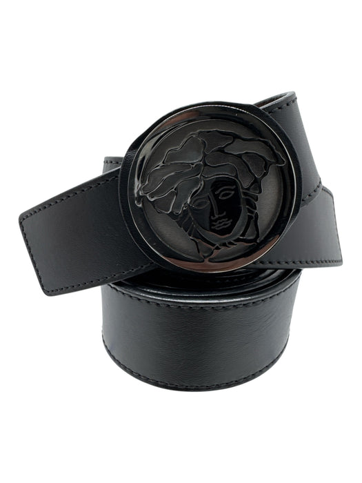 Versace Black Leather Solid Medusa Men's Belt Black