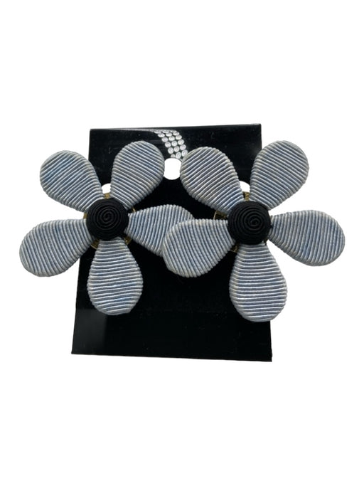 Rebecca De Ravenel Blue & Navy Canvas Thread Wrapped Flower Clip On Earrings Blue & Navy