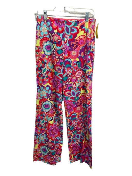 Trina Turk Size 0 Pink & Multi Cotton Blend Abstract Floral Side Zip Pants Pink & Multi / 0