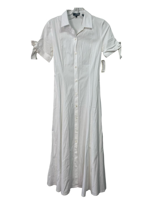 Theory Size 0 White Cotton Collared Button Up Short Sleeve Maxi Tie Detail Dress White / 0