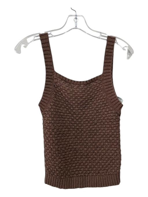 J Crew Brown Cotton Blend Knife Pleats Square Neck Sleeveless Top Brown