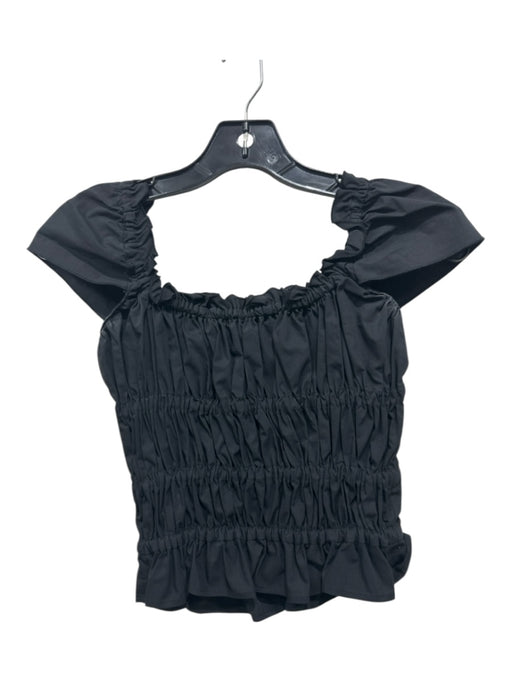Altuzarra Size 34 Black Viscose Blend Elastic Gathered Cap Sleeve Cropped Top Black / 34