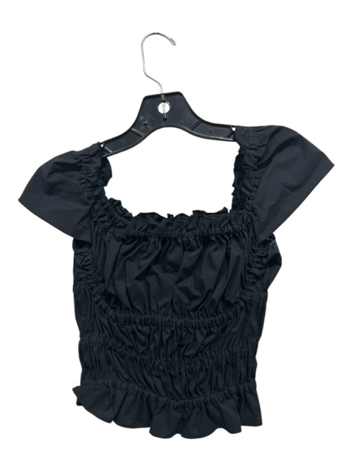 Altuzarra Size 34 Black Viscose Blend Elastic Gathered Cap Sleeve Cropped Top Black / 34