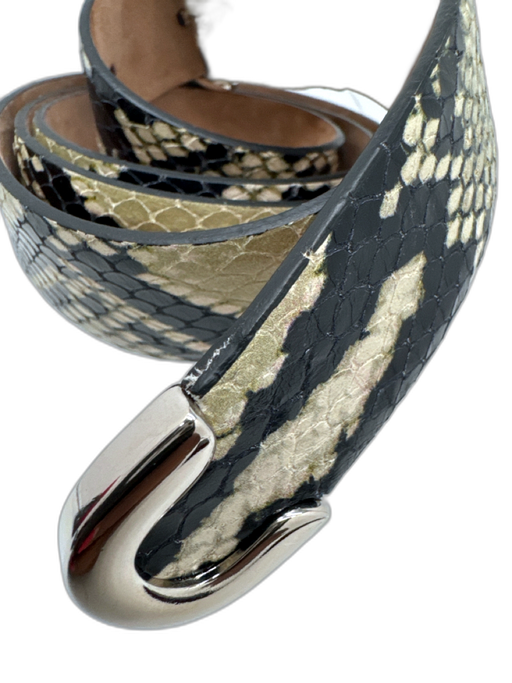Khaite Beige & Black Leather silver tone hardware Snake Embossed Buckle Belts Beige & Black / XS/S